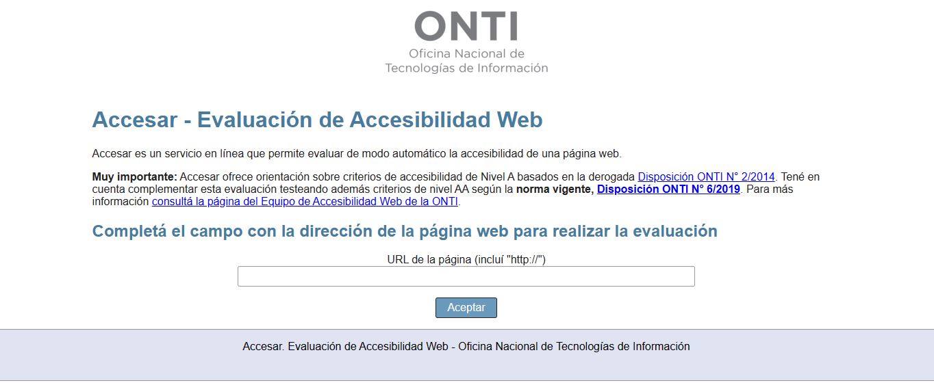 Página de inicio de Accesar - Evaluación de Accesibilidad Web. Descripción detallada al final del artículo