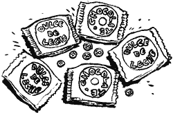 Ilustración de alfajores de dulce de leche y chocolate.