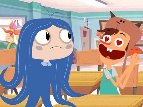 Imagen de una serie animada infantil. Dos personajes que se miran, uno enamorado de otro,