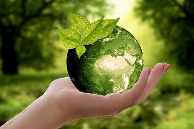 la imagen muestra una mano sosteniendo el planeta tierra y el planeta simula ser un fruto.