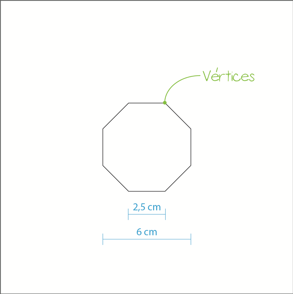 Se muestra el dibujo de un octógono regular de 2,5 cm de lado, centrado en una hoja.