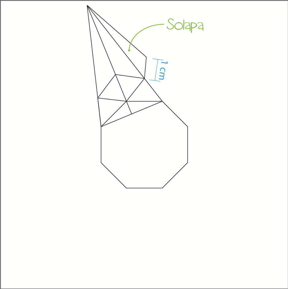 Agregado de una solapa triangular y la referencia de la dimensión de uno de sus lados (1cm).