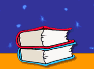 Dos libros (uno con tapa roja y otro con tapa celeste) apilados sobre una mesa.
