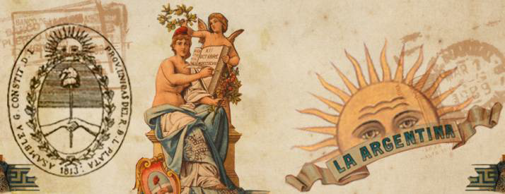 Escudo nacional, una ilustración de la patria y el sol de mayo.