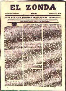 Portada del periódico El Zonda.