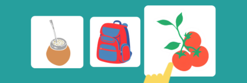 Una mano presiona un botón que tiene un dibujo de tomates.