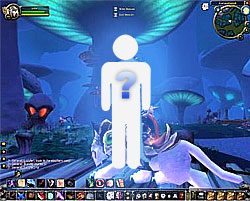Una figura humana blanca con un signo de pregunta en el centro de una pantalla de videojuego.