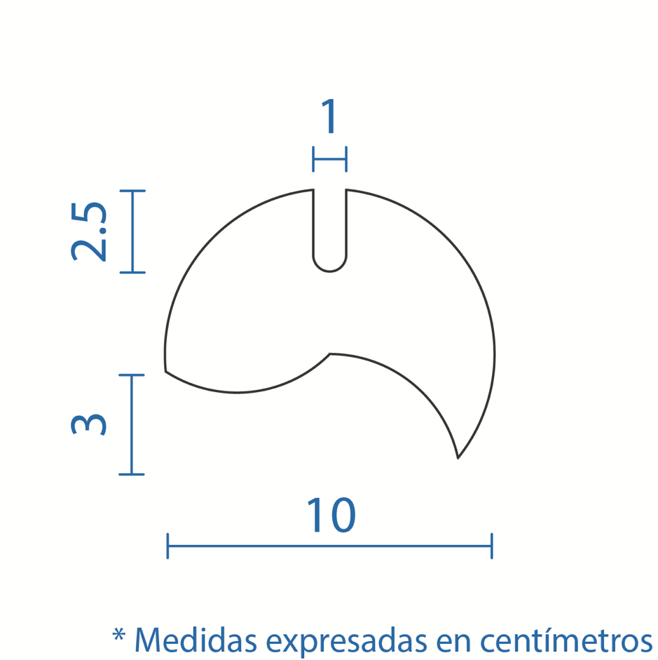 Trazado de la puntera de la nave con sus medidas.