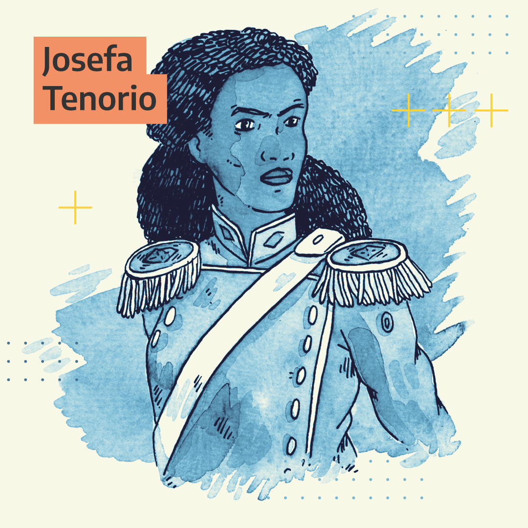 El título dice: «Josefa Tenorio». Al lado, hay una mujer afrodescendiente vestida de granadera y mirando a un costado.