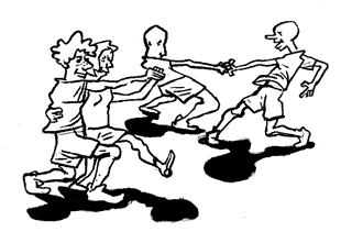 Cuatro personas bailando de a dos.