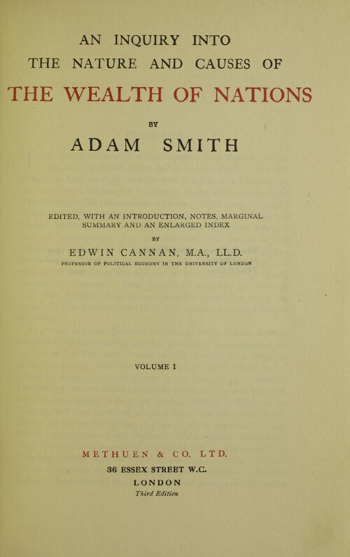 Portada del libro La riqueza de las naciones (en inglés).