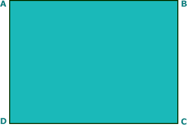 Un rectángulo ABCD de color azul petróleo y borde negro.