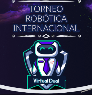 flyer del torneo de robótica Virtual Dual que muestra un diseño de un robot.