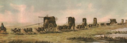 Tropa de carretas, acuarela de Juan León Pallière, 1858.